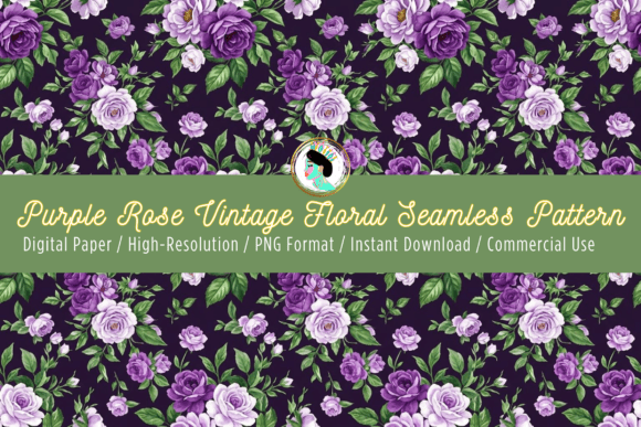 Download Vintage Purple Rose Seamless Pattern PNG - Vintage Collection