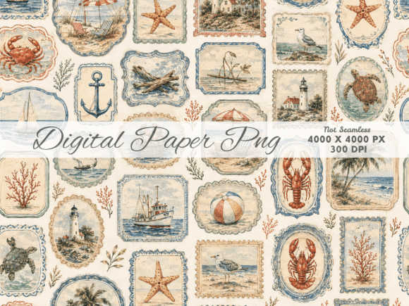 Download Vintage Ocean Postcards Digital Paper | - Vintage Collection